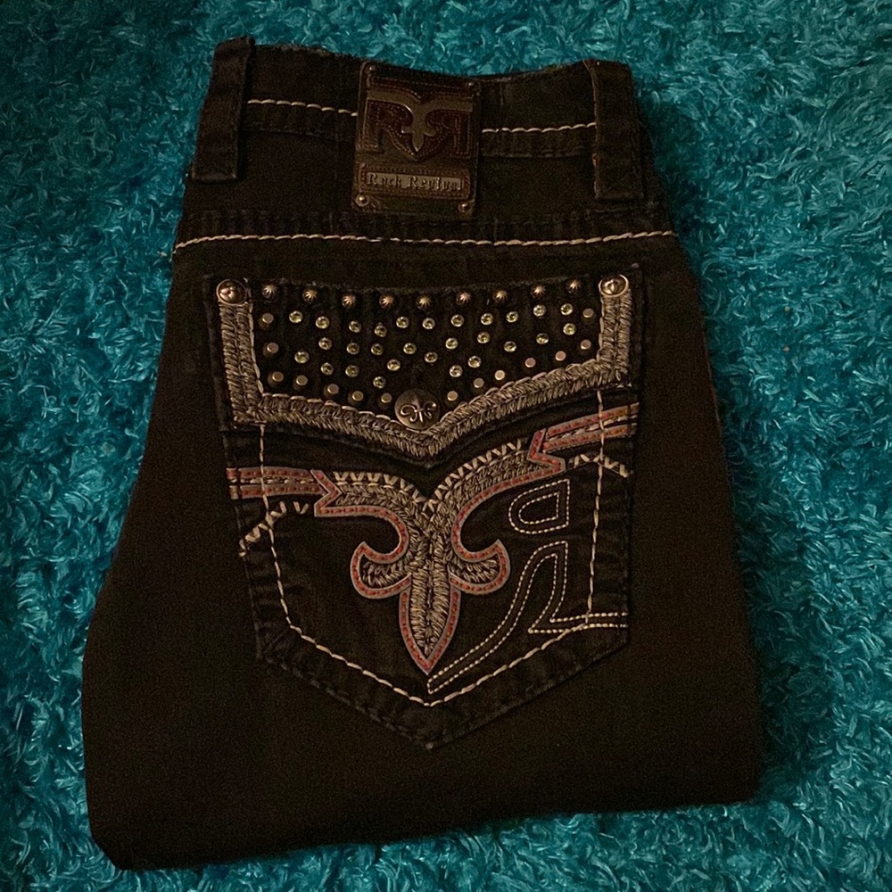 Mens, Rock Revival, Red/Black Jeans